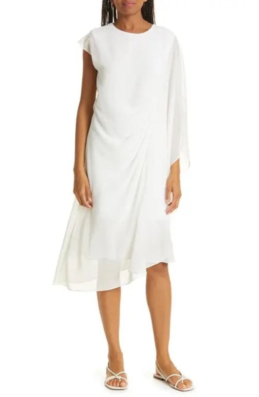 Kobi Halperin NWT Sheila One Sleeve Asymmetric Chiffon Dress Ivory XS